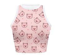 Dolyues Cartoon Pig Tank Tops Vest for Women Teen Girls Sleeveless Racerback Crop Tank Tops Y2K Camisole Vest Tops, Pink, Cute Fitted Cropped Top