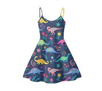 Dolyues Cartoon T-Rex Dinosaur Dress for Women Girl Summer Sleeveless Midi Dresses Spaghetti Strap Crewneck Beach Cover up Sundress, Size XS-5XL