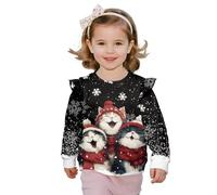 Dolyues Cat Group Sweatshirt for Little & Big Girls Cute Top Clothes Stylish Outwear with Round Nack for Christmas Size 1-8 Kids Pullover Xmas Gifts Black 1-2T