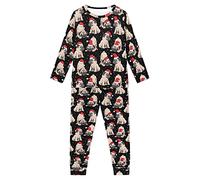 Dolyues Christmas Pug Pajama Suit for Kids 2 Piece Scoop Neck Pyjamas with Pocket Casual Home Sleepsuit for Age 3-16 Children, Animal Dog, Xmas Sleepwear