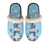 Dolyues Christmas Slippers, Indoor House Shoes Winter Warm Slides Sandals-Xmas Casual Walking Flat Shoes Blue Snowman Size Large