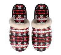 Dolyues Christmas Slippers, Indoor Warm Winter House Shoes with Anti Skid Rubber Sole Hotel Bathroom Slides Sandals, Cute Slippers Red Black Plaid Snowflake Size Medium