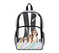 Dolyues Clear Backpack for Stadium Events Cute Heavy Duty Dog Stripe Print Book Bags for Girls See Through Back to School Backpacks for Kids with Pockets