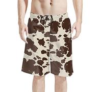 Dolyues Cow Print Shorts Mens Regular Fit Stretch Shorts Summer Casual Shorts Quick Dry Elasticated Waist Swim Trunks, Brown, Size S-4XL