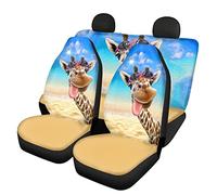 Dolyues Cute 3D Animal Giraffe Pattern Front Set of 2 and Backrest Back Bench Seat Covers,4 Pcs Full Set Seat Protector