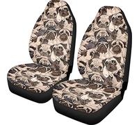 Dolyues Cute 3D Animal Pug Dog Print Car Seat Cover Set for Front Seat,Interior Automotive Protector,Universal Fit