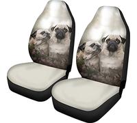 Dolyues Cute 3D Pug Dog Baby and Mom Print Front Seat Covers Set,2 Pack Universal Fit for Car Truck Suv Van,Car Accessory