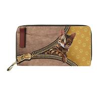 Dolyues Cute 3D Yellow Cat/Kitty Print Women Long Pu Leather Purse with Coin Pockets,Casual Big Size Multiple Slot Wallets for Ladies Gift