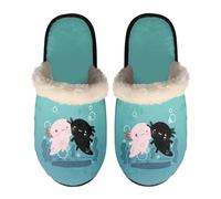 Dolyues Cute Axolotl Slippers Cozy Warm Winter Slip on House Shoes Fluffy Soft Slippers for Girl Boy Women, Cartoon Fish Print Blue Slides Sandals