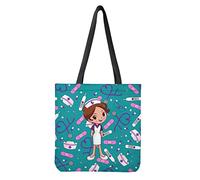 Dolyues Cute Cartoon Nurse Print Women Tote Bag with Pocket,Ladies Shopper Bags Foldable Reusable,Canvas Shoulder Bags Handbag,Travel bag for Girls,Green