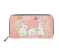 Dolyues Cute Cartoon Rabbit Bunny Easter Pattern Women Pu Leather Wallet with Coin Pocket,Zipper Credit Card Holder Purse(Pink)