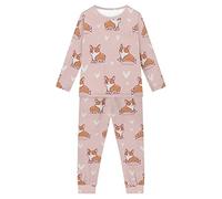 Dolyues Cute Corgi Pajama Suit, Pink, for Girl Boy Animal Dog Print Long Pjs All Season Regular Nightwear with Pocket, for Age 3-16