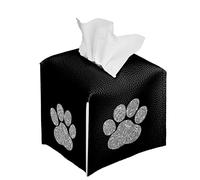 Dolyues Cute Dog Paws Print Tissue Box Cover Black Tissue Holders Leather Tissue Paper Cover Napkin Storage Holder Container Box