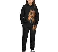 Dolyues Cute Horse Clothes for Girl Boy Casual Comfy Lounge Wear Hoodie Leggings Set with Pockets, Kids Tracksuit Hoodie Tracksuit Bottom Sweatpants