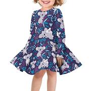 Dolyues Cute Koala Dress Girls Dress Long Sleeve Jumper Casual T-Shirt Dress for Beach Vacation Regular Fit Party Dress for Girl