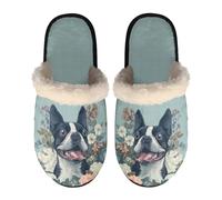 Dolyues Cute Slippers for Women Kids Girls, Winter Warm House Shoes with Anti Skid Rubber Sole, Cute Fluffy Slides Sandals Blue French Bulldog Size Small