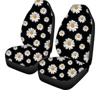 Dolyues Daisy Accessories Decor Front Seat Covers Protector for Cars, Womens Universal Fit for Truck SUV, Durable Soft Bucket Seat Cover Washable Auto Decorations, Black Easy Install