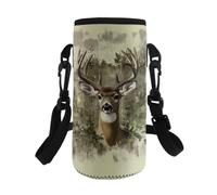 Dolyues Deer Forest Print Water Bottle Carrier, Lightweight Foldable Sleeve with Adjustable Strap for Nature Walks, 500-750ml (Soporte para vasos)