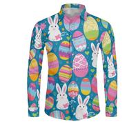 Dolyues Easter Shirts for Men Classic Fit Daily Work Dress Shirt-Easter Bunny Eggs Blouse Tops Easter Costume Church T-Shirt