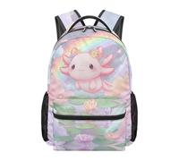 Dolyues First Grade Girls Cute Backpack 6-8 Years Old Axolotl Rainbow Elementary School Bookbag for Kids with Padded Shoulder Straps Travel Daypack