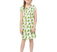 Dolyues Frog Dress for Girls, Green, Cute Cartoon Animal Print Nighties Short Sleeve Sleepwear Dresses, for Age 4-14 Kids, T Shirt Dress
