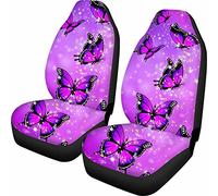 Dolyues Full Set of 2 Car Seat Covers Purple Crystal Butterfly Design Auto Interior Accessories Carseat Front Seats Only Universal Fit for Most Cars, SUV Sedan, Women Vehicle Seat Cover Protector