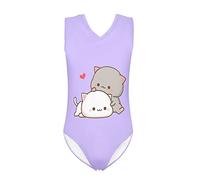 Dolyues Funny Cartoon Cat Kitten Design Sleeveless Gymnastics Leotards for Kids Girls Athletic Dancing Ballet Clothing(Purple)