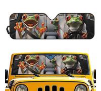 Dolyues Funny Sun Shade for Car Windshield 52x19 Foldable Sunshade UV-Blocking Cute Frog Pattern Sunshield for Truck Heat Protection Quick Setup