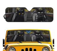Dolyues Funny Sun Shade for Truck Windshield 52x19 Inch Space-Saving Sunshade for Car Windows Full Coverage Cute Black Cat Print Sunshield for Suv