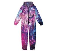 Dolyues Galaxy Butterfly Print Purple Sleepsuit Hooded Starry Sky Hooded Jumpsuit for Kid Girl Boy Full Length Loose Onesie All in One Nightwear