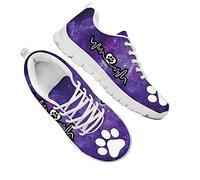 Dolyues Galaxy Cute Cartoon Dog Paw Heartbeat Print Trainer Womens Running Shoes Casual Flat Lace Up Sneaker for Gym Sport Walking Jogging Workout(Purple)