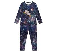 Dolyues Galaxy Koala Print Pajama Suit for Girl Boy Purple Starry Night Pyjama 2 Pieces Long Pjs with Pocket Cute Animal Planet Outfits for Age 3-16