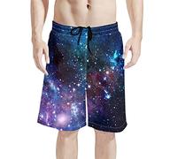 Dolyues Galaxy Shorts Men's Quick Dry Breathable Outdoor Sport Beach Shorts with Pocket Purple Starry Night Shorts