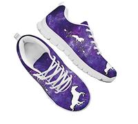 Dolyues Galaxy Universe Heartbeat White Horse Print Womens Trainers Walking Shoes for Gym Jogging Athletic Breathable and Lightweight(Purple)