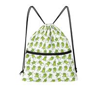 Dolyues Green Frog Drawstring Bag for Kid Boy Girl Waterproof PE Bags with Zipper for Swimming Gym Sport Womens Yoga Rucksack Workout Sackpack