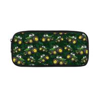 Dolyues Green Tractor Large Pencil Case Aesthetic Big Capacity Pencil Pouch with Zipper Pencil Case for Boys Men Portable Stationery Pencil Bag for School Supplies