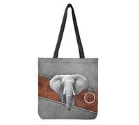 Dolyues Grey 3D Animal Elephant Print Casual Large Capacity Canvas Tote Bags with Inner Pockets Reusable Foldable Shopping Bags
