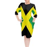 Dolyues Jamaica Flag Nightdress & Nightwear Women's Midi Dress with Pockets Long Sleeve Knee Length Pajama Loungewear Casual Sleepdress