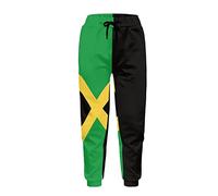 Dolyues Jamaica Flag Sweatpants Green Yellow Black Flag Pattern Active Pants Regular Fit Soft Joggers Bottom Trousers with Pocket & Drawstring