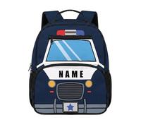Dolyues Kids Personalized Backpack for Kindergarten Boys 13.5 Inch Custom Bookbag Back to School Supplies First Grade Police Car Book Bags Ages 5-7