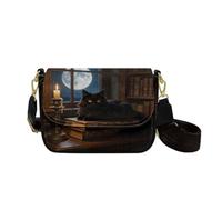 Dolyues Leather Crossbody Bag with Zipper for Women Black Cat