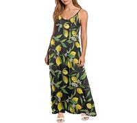 Dolyues Lemon Dress for Girl Women Casual Long Dress Spaghetti Strap Maxi Dresses with Zip Summer Cute Fruits Print Sundress, Size XS-4XL