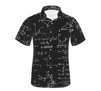 Dolyues Math Print Shirts Math Teacher Shirt Short Sleeve Collar T Shirt Work Button Down Blouse for Men Math Equation Print Black Tops