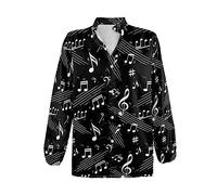 Dolyues Musical Note Tops Shirts for Women Lady Long Sleeve V Neck Button up Shirts Music Teacher Blouses Tops for Work Performance Basic Shirt Collared Dress Tops Shirt