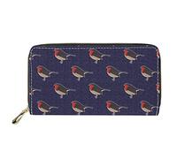 Dolyues Navy Blue Robin Bird Pattern Women Zippered Long Pu Leather Credit Card Holders Wallet with Coin Pockets,Casual Clutch Ladies Purses