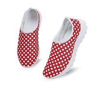 Dolyues Polka Dot Red Ladies Walking Shoes Mesh Shoes Wedge Platform Sneaker Go Walk Casual Closed Toe Mesh Loafers