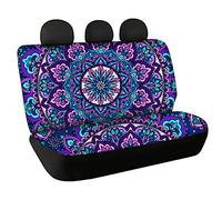 Dolyues Polyester Comfy Car Seat Covers, Back Seats Backrest Cover + Rear Bottom Bench Cover, Bright Purple Mandala Lotus Tribe Cars Dog Pet Seat Covers Full Set of 2 Pieces Auto Accessories for Women