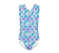 Dolyues Purple Blue Mermaid Scale Print Kids Girls Gymnastics Leotards for 3-14 Years Girl Athletic One-Piece Dancing Clothes