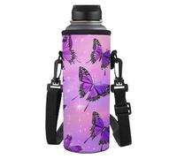 Dolyues Purple Butterflies Portable Insulated Water Bottle Sling Holder Bag for Women Girls Water Bottle Carrier Bag for School Travel Camping Hiking