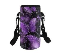 Dolyues Purple Butterfly Design Water Bottle Carrier with Adjustable Strap, Mystical Cup Holder for Travel/Gifts, Fits 500-750ml